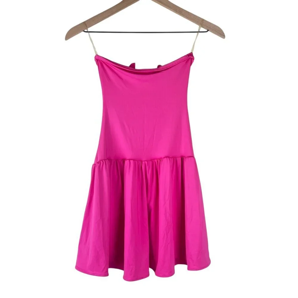 NWT Oh Polly Pink Zosia Slinky Jersey Strapless Plunge Neck Mini Dress - Picture 7 of 7